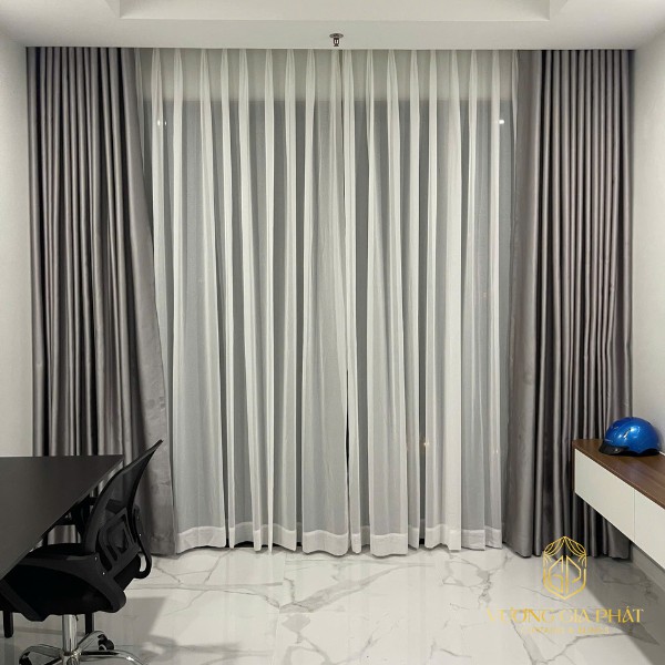 Rèm vải 2 lớp màu xám tại Bình Dương đẹp hiện đại