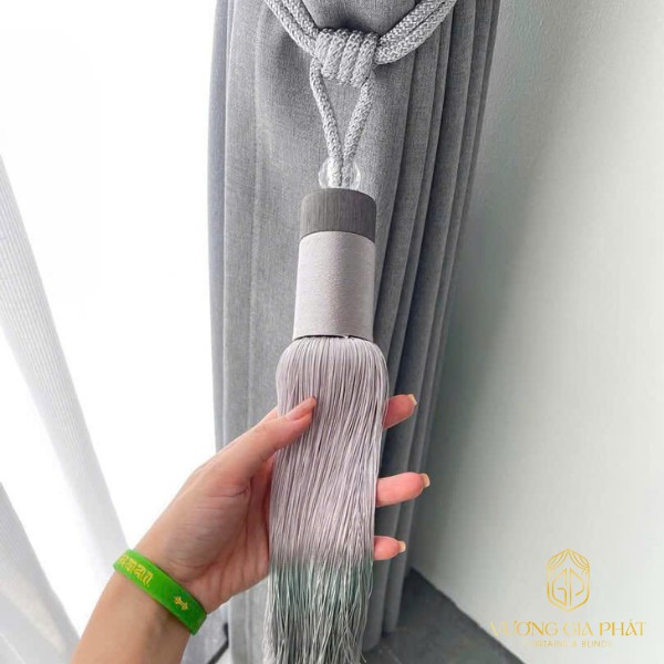 phụ kiện rèm cửa tay vén rèm tua rua màu xám bạc