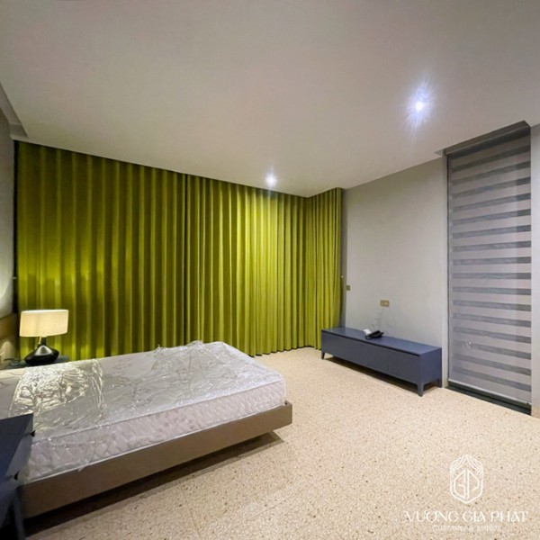 Rèm Cửa Homestay màu xanh lá phòng ngủ