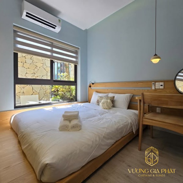 rèm cầu vồng homestay màu xám phòng ngủ